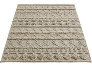 4002398997012 - Wollteppich LUXOR LIVING Hägga Teppiche Gr B L 130 cm x 190 cm 15 mm 1 St grau Esszimmerteppiche Handweb Teppich reine Wolle handgewebt Hoch-Tief Struktur