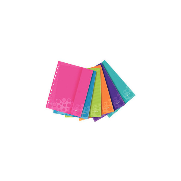 4002432112821 - Leitz WOW - side loading sheet protector - for A4 - capacity 40 sheets - blue green orange violet pink ice blue (pack of 6)