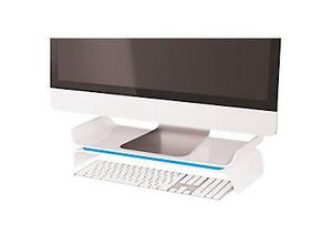 4002432120208 - Leitz® Ergo WOW Monitorständer ergonomisch für Monitore bis 27 ″ 2-stufig höhenverstellbar mit Stauraum für Tastatur B 209 x H 112 mm weiß blau