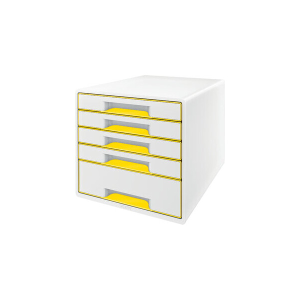 4002432121618 - AKTION LEITZ Schubladenbox WOW Cube  perlweiß gelb 52142016 DIN A4 mit 5 Schubladen 1 St mit Prämie nach Registrierung
