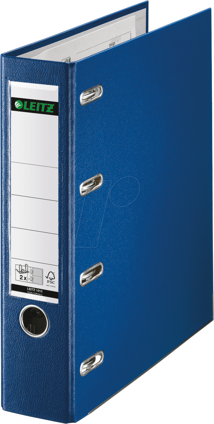 4002432448296 - LEITZ® Doppelordner 1012 2 x A5 Rückenbreite 75 mm Präzisions-Hebelmechanik Sichttasche für Rückenschild Griffloch Polypropylen blau 5 Stück