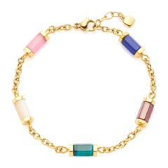 4002541232311 - Armband LEONARDO Bruna 023231 Armbänder Gr Edelstahl-Perlen bunt (gelbgoldfarben blau pink rostrot weiß rostrot) Damen Perlenarmbänder mit Jaspis Tigerauge Achat Zirkonia Cat´s Eye Muschelperle