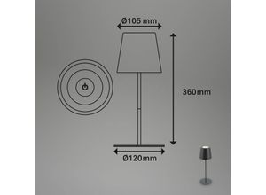 4002707455516 - Tischlampe kabellos Touch höhenverstellbar Akku tauschbar Anthrazit Maße Ø36 x 105 cm - Briloner