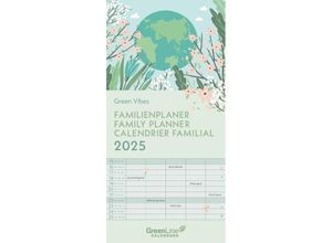 4002725981660 - GreenLine - Green Vibes 2025 Familienplaner 22x45cm Familienkalender mit effizienter Monatsaufteilung in 5 Spalten für Familienorganisation Schulf