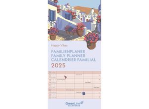 4002725981677 - GreenLine - Happy Vibes 2025 Familienplaner 22x45cm Familienkalender mit effizienter Monatsaufteilung in 5 Spalten für Familienorganisation Schulf