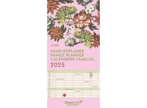 4002725981684 - GreenLine - Jungle 2025 Familienplaner 22x45cm Familienkalender mit effizienter Monatsaufteilung in 5 Spalten für Familienorganisation Schulferien