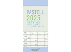 4002725981691 - GreenLine - Pastell 2025 Familienplaner 22x45cm Familienkalender mit effizienter Monatsaufteilung in 5 Spalten für Familienorganisation Schulferie