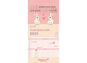 4002725981707 - GreenLine - Sprüche 2025 Familienplaner 22x45cm Familienkalender mit effizienter Monatsaufteilung in 5 Spalten für Familienorganisation Schulferie