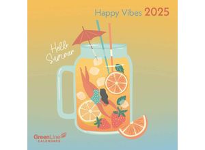 4002725981745 - GreenLine - Happy Vibes 2025 Broschürenkalender 30x30cm Wandkalender mit hochwertigem Papier Platz für Notizen internationale Feiertage und dekora