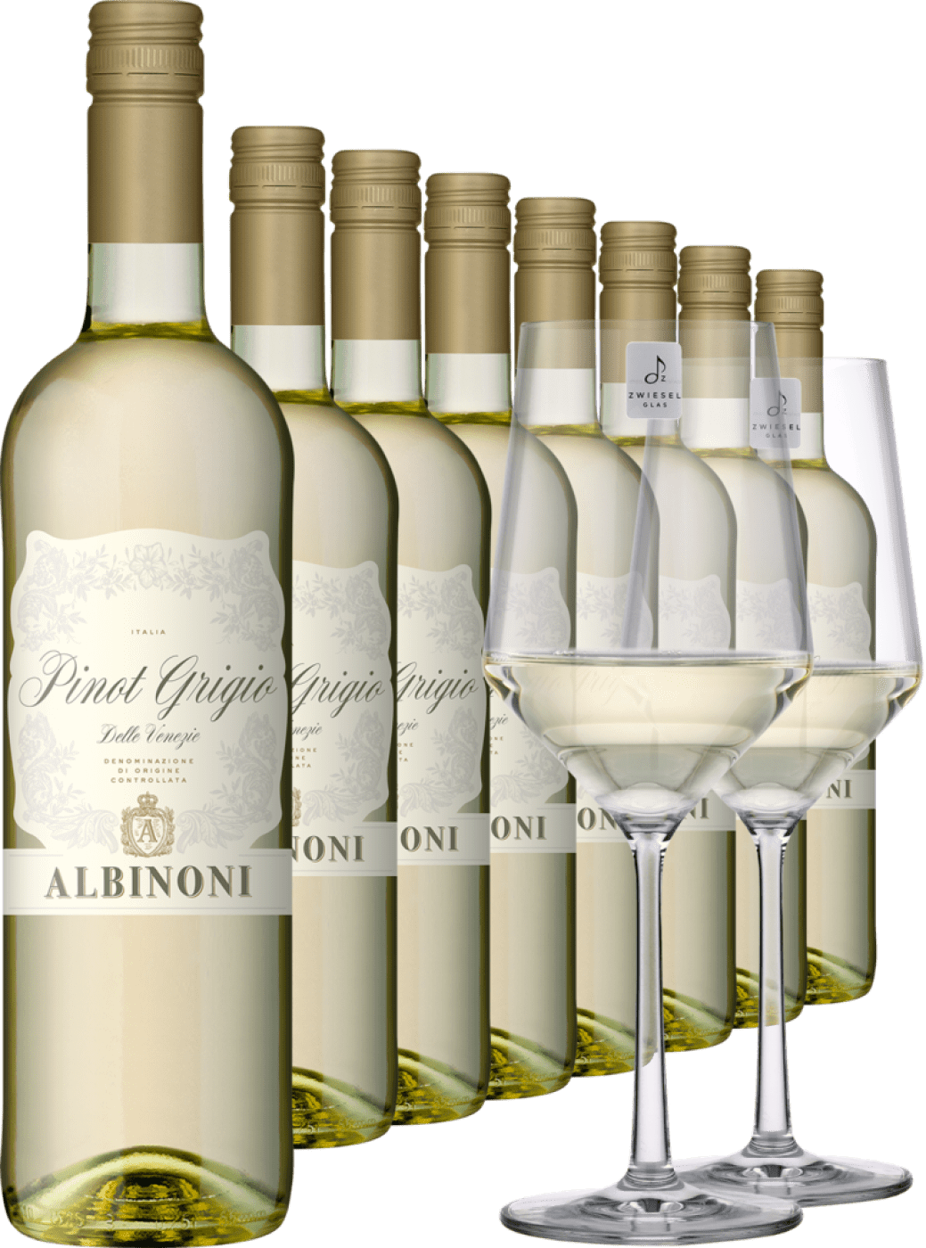 4002859982809 - 2023 Albinoni Pinot Grigio im 8er-Vorratspaket + 2er-Set Zwiesel Glas »Pure« GRATIS