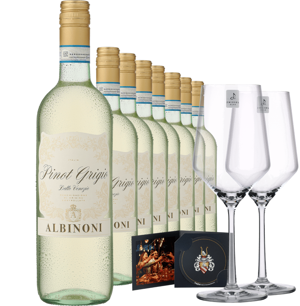 4002859986104 - 2022 Albinoni Pinot Grigio inkl 2er-Set Zwiesel Glas »PURE« & Drop Stop