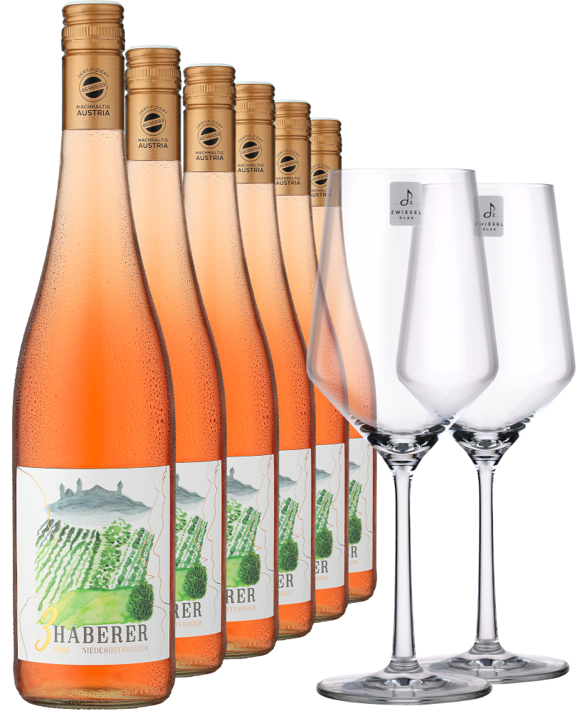 4002859986159 - 2022 Müller »3 Haberer« Rosé im 6er-Vorratspaket inkl 2er-Set Zwiesel Glas »PURE«