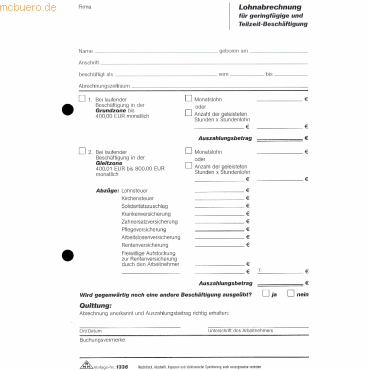 4002871133609 - Lohnabrechnungs für geringfügig Beschäftigte 1336 A5 weiß 50 Blatt 4002871133609 RNK