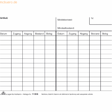 4002871155601 - Lager-Kontrollkarte ohne Zahlenleiste A5 quer liniert weiß VE=100