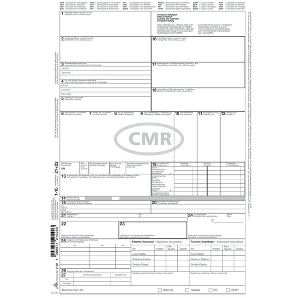 4002871210041 -  Internationaler Frachtbrief (CMR) DIN A4  SD 4002871210041 RNK-Verlag 50 Stück