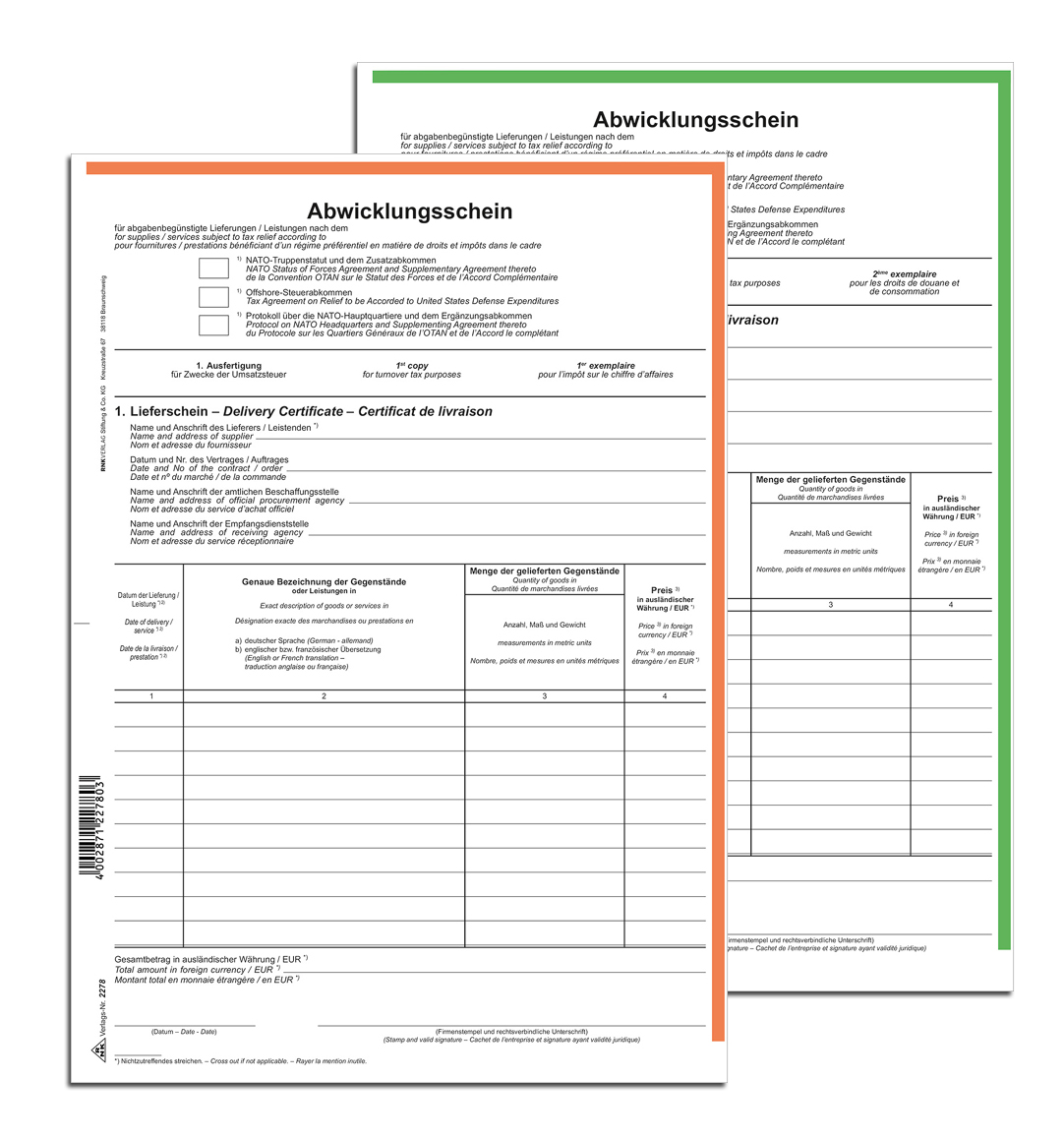 4002871227803 - 50 x Nato Abwicklungsschein A4 1x2 Blatt selbstdurchschreibend