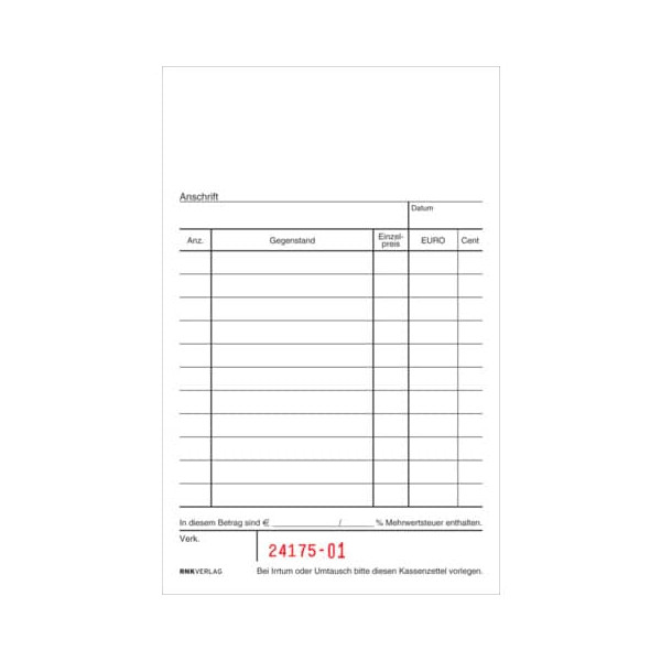 4002871295208 - Kassenblock 2952 mit Nummerierung 15x10cm 2x 50 Blatt oben geheftet