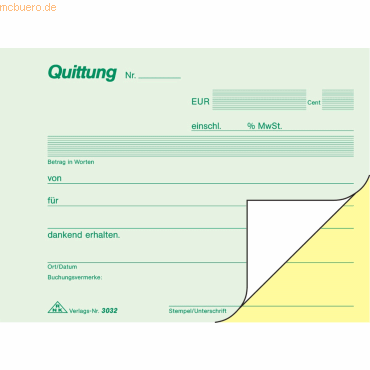 4002871303200 - RNK Quittungsformulare DIN A6 Quer 2x40 Blatt Selbstdurchschreibend