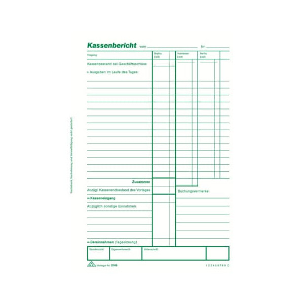 4002871314602 - Kassenberichtsblock mit gesondertem Mehrwertsteuerausweis A5 50 Bl