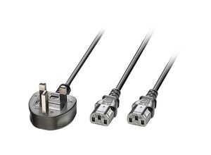 4002888303712 - Strom Y-Kabel [1x UK-Stecker - 2x Kaltgeräte-Buchse C13] 250 m Schwarz - Lindy