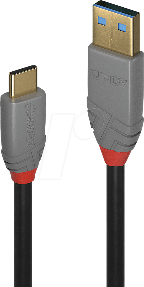 4002888369107 - LINDY USB-Kabel USB 32 Gen2 (USB 31 Gen2) USB-C® Stecker USB-A Stecker 050 m Schwarz Grau 36910