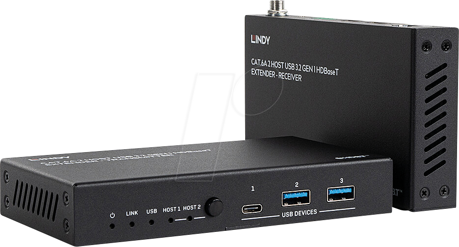 4002888434218 - LINDY 43421 - 2 Host USB Extender HDBaseT 100 m 5 Gbps