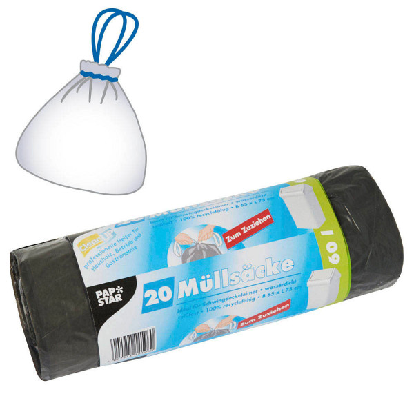 4002911141960 - Müllbeutel mZugband LDPE 60 L grau 75x65cm 4002911141960 20 Stück