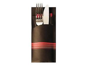 4002911867037 - Bestecktaschen Stripes inkl weißer Serviette 520 Stk B 85 x H 200 mm Papier schwarz bordeaux