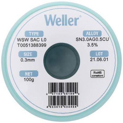 4003019434404 - T0051388399 Lötzinn bleifrei Spule bleifrei Sn30Ag05Cu 100 g 030 mm - Weller