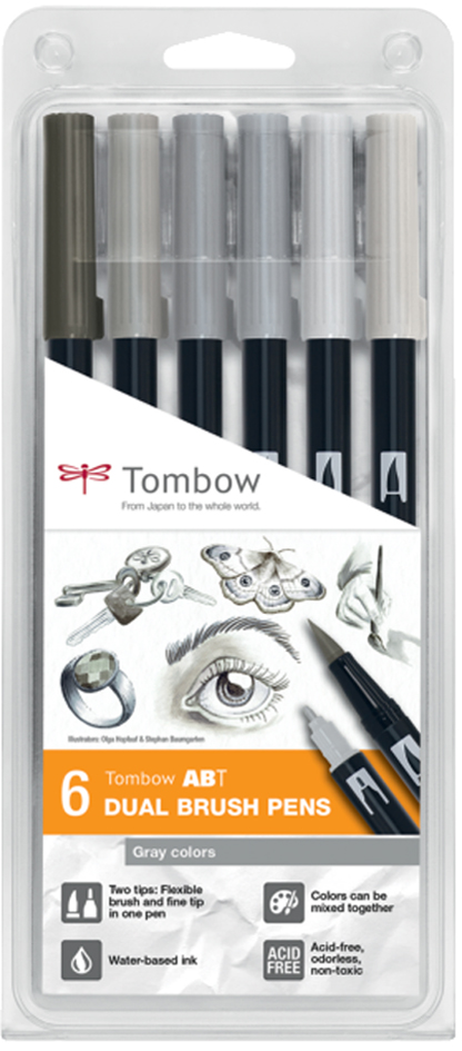 4003198105744 - Tombow Doppelfasermaler DUAL BRUSH PEN ABT6er Gray Colors