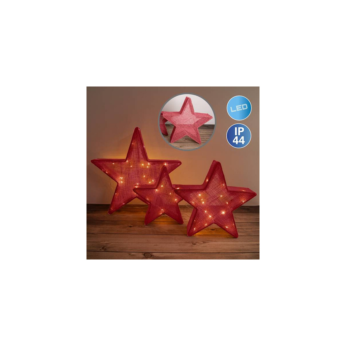 4003222883617 - näve LED Stern Weihnachtsstern rot 3er-Set LED Weihnachtsdeko rot LED fest integriert Warmweiß LED 3er Set>>Christmas Stars