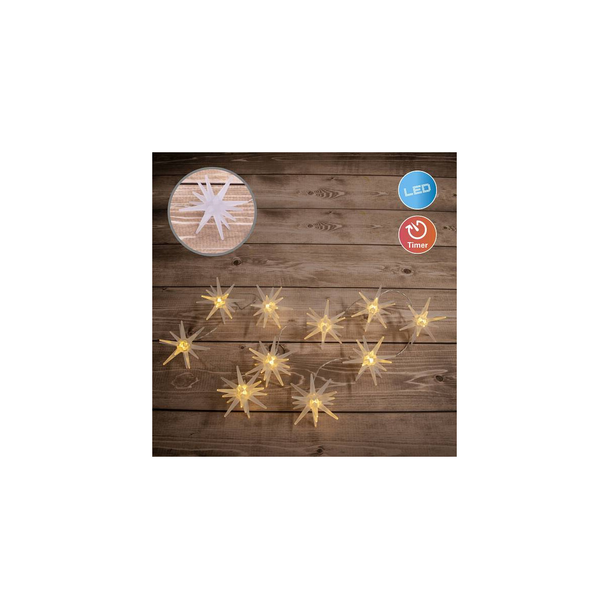 4003222886397 - LED-Lichterkette NÄVE 3D-Sterne Weihnachtsdeko Lichterketten Gr Flammen 10 St Kabellänge 3000 m x Gesamtlänge 16500 m weiß Lichterketten und Lichtschlauch mit Timer in gefrostet aus Kunststoff Länge 165cm