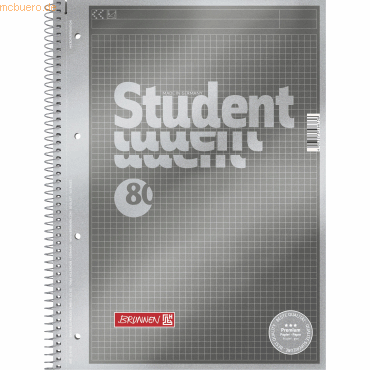 4003273566736 - BRUNNEN Premium Student Collegeblock Spiralbindung DIN A4 Kariert Anthrazit 80 Blatt