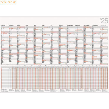 4003273788213 - 5 x Wandkalender Modell Kombi 98x685cm 1 Seite = 13 Monate 2025