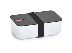 4003368147338 - Brotdose mit Fächern Gummiband und Deckel mit Silikonring Lunchbox mit zwei Fächern Trenner herausnehmbar mikrowellengeeignet Farbe weiß schwarz pink