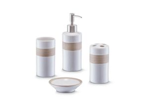 4003368182605 - Seifenspender zahnputzbecher badezimmer zubehör beige bad accessoires set - Zeller