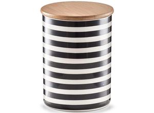 4003368198248 - Stripes Vorratsdose mit Bambusdeckel Keramik Ideal für die Aufbewahrung von Kaffee Zucker oder trockenen Lebensmitteln Maße Ø 115 x 15 cm 900 ml