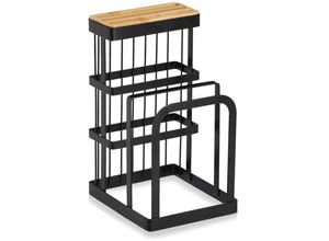 4003368274553 - Messerblock ZELLER PRESENT mit Brettchenständer Metall Bambusschwarz schwarz B1400cm H2200cm Messerblöcke mit Brettchenständer stylisch und organisch