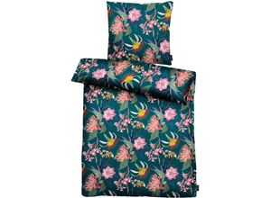 4003440249523 - Bettwäsche APELT Chiara Gr B L 155 cm x 220 cm (1 St) B L 80 cm x 80 cm (1 St) Mako-Satin blau (petrol rose) Bettwäsche 155x220 cm Blumige Träume GOTS zertifiziert - nachhaltig aus Bio-Baumwolle