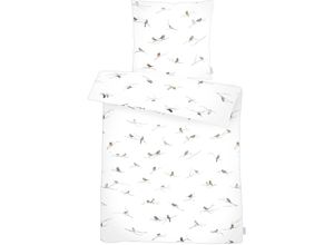 4003440269828 - Bettwäsche APELT Birds Gr B L 135 cm x 200 cm (1 St) B L 80 cm x 80 cm (1 St) Satin (Bio-Baumwolle) grau (weiß grau) Satin-Bettwäsche heimische Singvögel im Wintermodus