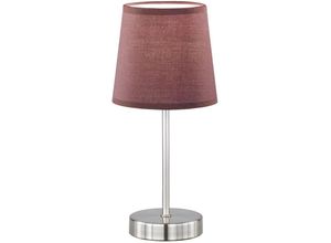 4003474256764 - Wofi - Tischleuchte Nachttischlampe Beistellleuchte Wohnzimmerlampe Schlafzimmerleuchte Textil braun Metall nickel matt 1x E14 Fassung DxH 14x32