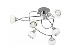 4003474332536 - Wofi - Deckenlampe silber Deckenleuchte 6 Flammig geschwungen Glasschirme Schlafzimmer Metall chrom Fassungen 6x G9 DxH 57x28 cm 939006017000