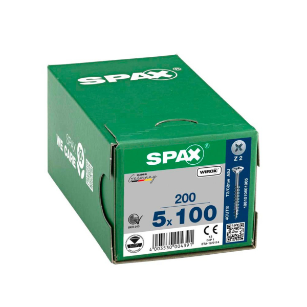 4003530004391 - Spax - Universalschraube 5 x 100 mm 200 Stück Teilgewinde Senkkopf Kreuzschlitz Z2 4CUT wirox - 1081010501005 4003530004391 - Spax - Universalschraube 5 x 100 mm 200 Stück Teilgewinde Senkkopf Kreuzschlitz Z2 4CUT wirox - 1081010501005