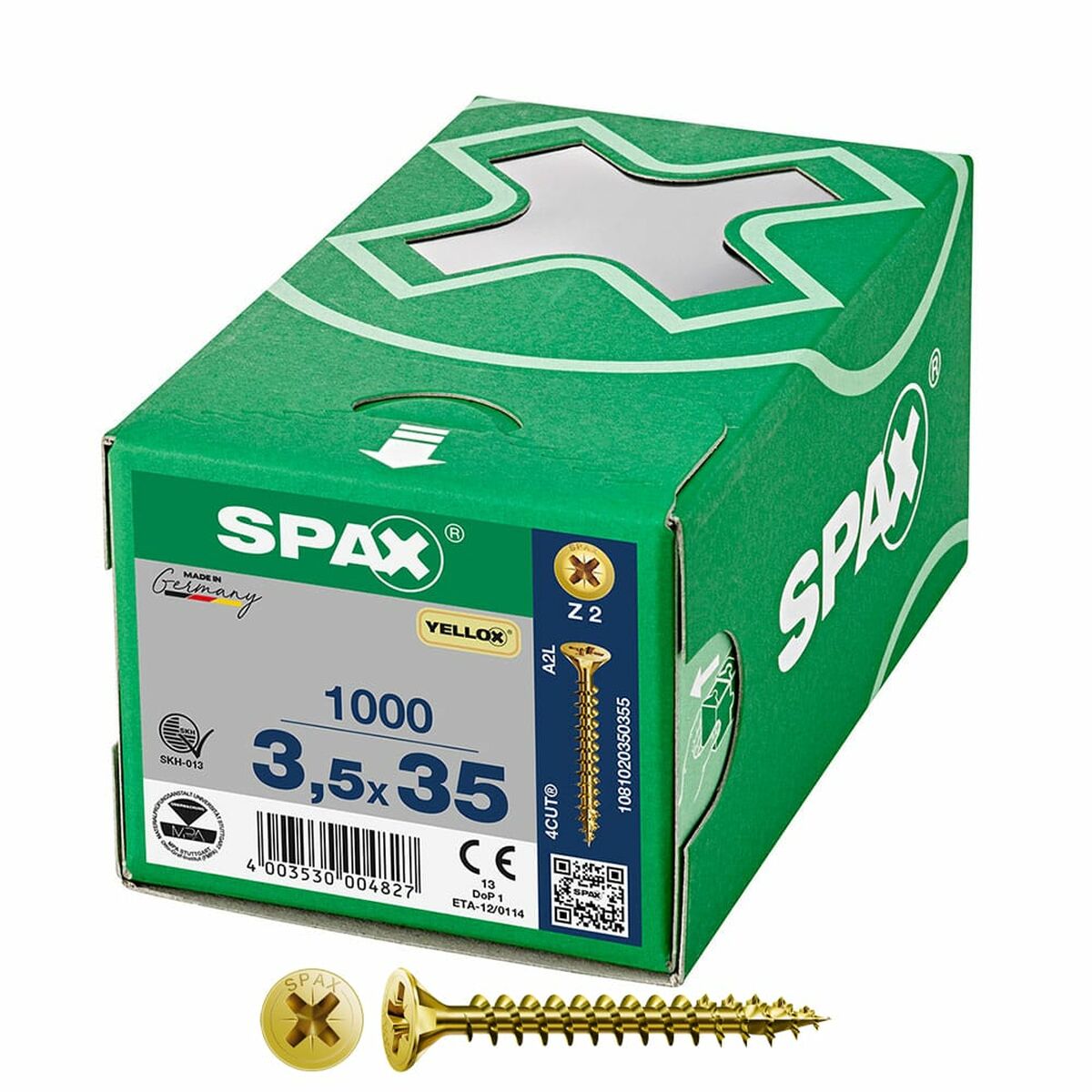 4003530004827 - Spax - Universalschraube 35 x 35 mm 1000 Stück Vollgewinde Senkkopf Kreuzschlitz Z2 4CUT yellox - 1081020350355