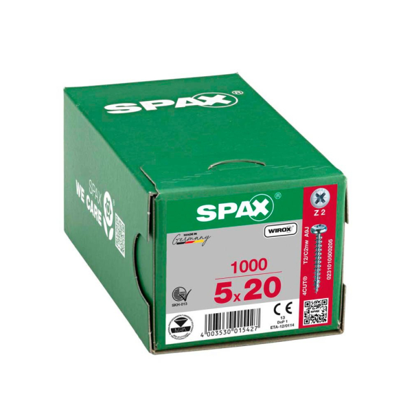 4003530015427 - Universalschraube 5 x 20 mm 1000 Stück Vollgewinde Halbrundkopf Kreuzschlitz Z2 4CUT wirox - 0231010500205 - Spax 4003530015427 - Universalschraube 5 x 20 mm 1000 Stück Vollgewinde Halbrundkopf Kreuzschlitz Z2 4CUT wirox - 0231010500205 - Spax