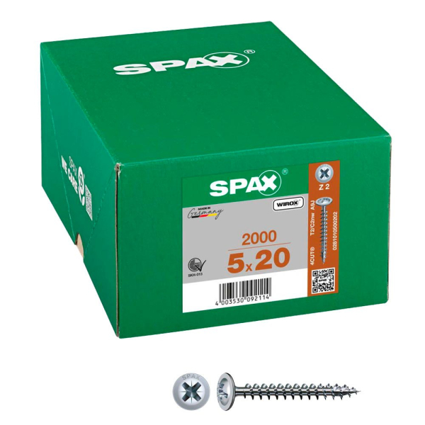 4003530092114 - Spax - Rückwandschraube r 88197 mSpitze Kreuzschlitz-PZ 5 x 20 17-Z Stahl galvanisch verzinkt wirox