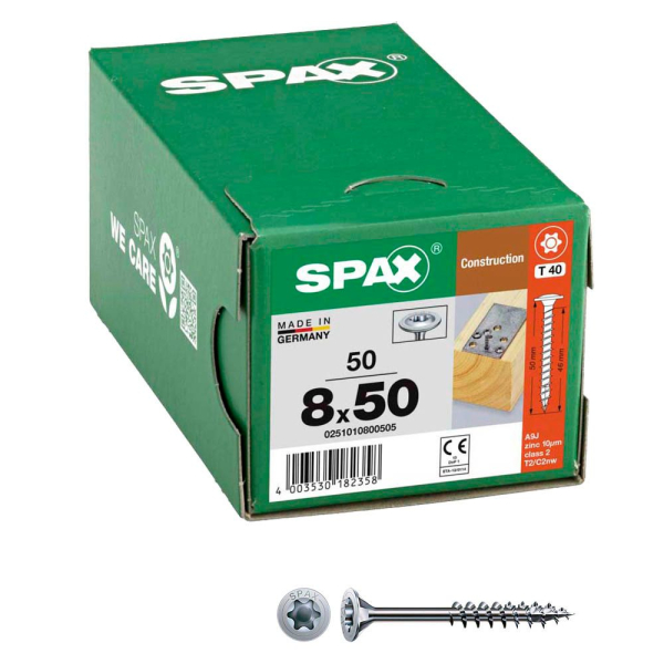 4003530182358 - Holzbauschrauben T40 Tellerkopf WIROX 0251010800505 8 mm x 50 mm 4003530182358 50 Stück