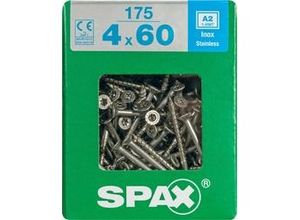 4003530192302 - Edelstahlschraube 4 x 60 mm 175 Stück Teilgewinde Senkkopf t-star plus T20 4CUT - 4197000400606 - Spax