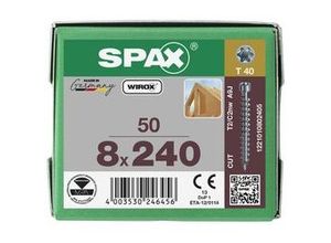 4003530246456 - Spax France - spax Holzschraube mit Zylinderkopf Wirox 8x240 mm Vollgewinde Spitze Cut - Packung mit 50 Stück - 1221010802405