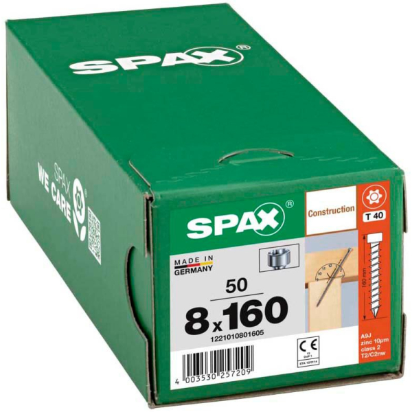 4003530257209 - Spax France - spax Holzschraube mit Zylinderkopf Wirox 8x160 mm Vollgewinde Spitze Cut - Packung zu 50 - 1221010801605